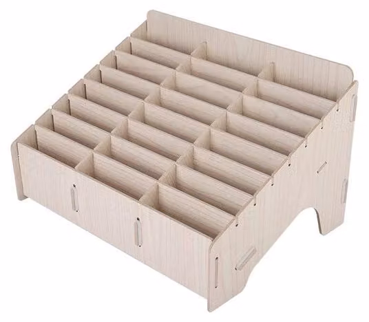 Contenitore in legno - 24 scomparti - organizer multifunzionale - realizzato in legno sostenibile - ecologico - ideale per aule scolastiche - scatola in legno