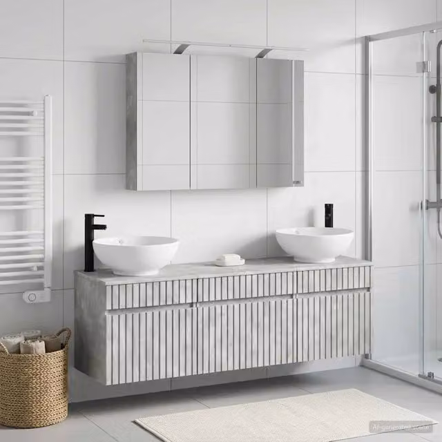 Set di Armadi da Bagno 4 pz Grigio Cemento Legno ingegnerizzato