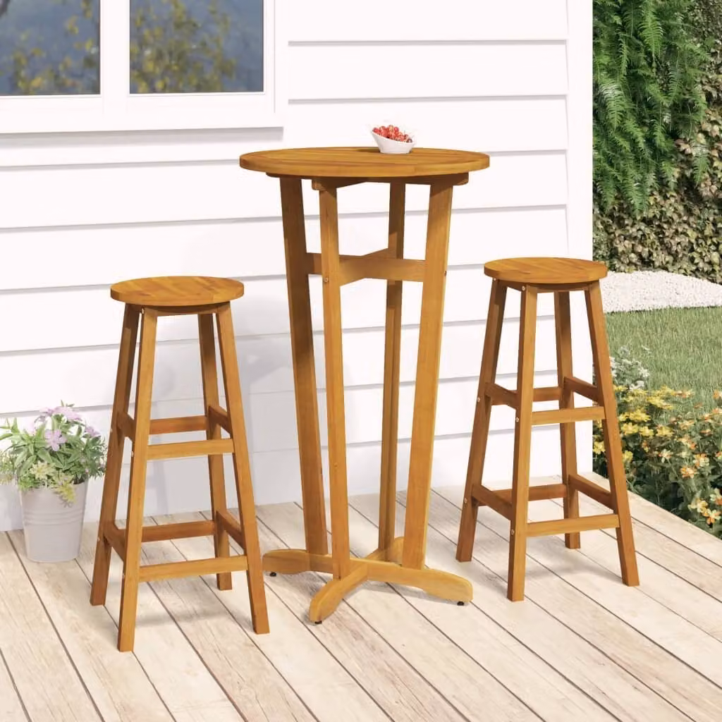 The Living Store Set da bar 3 pezzi Set bar in legno massiccio di acacia