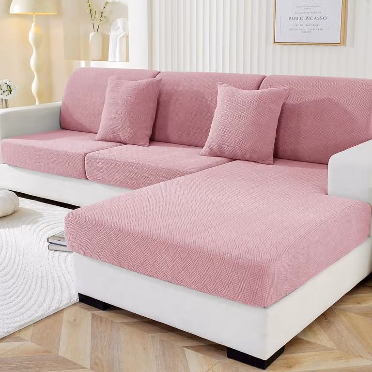 Copertura elastica per cuscini del divano componibile, rosa, per 1 posto * 3 posti + chaise longue, antiscivolo