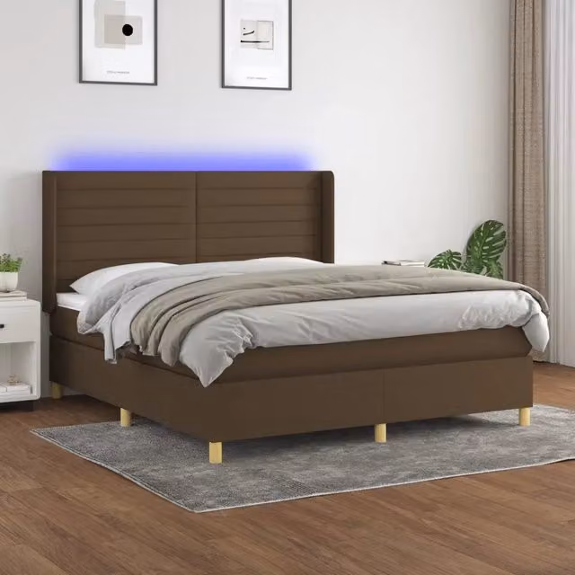 Letto Ibrido vidaXL con Illuminazione LED e Porte USB, Tessuto Marrone e Bianco, L/P/H: 160 x 200 x 128 cm