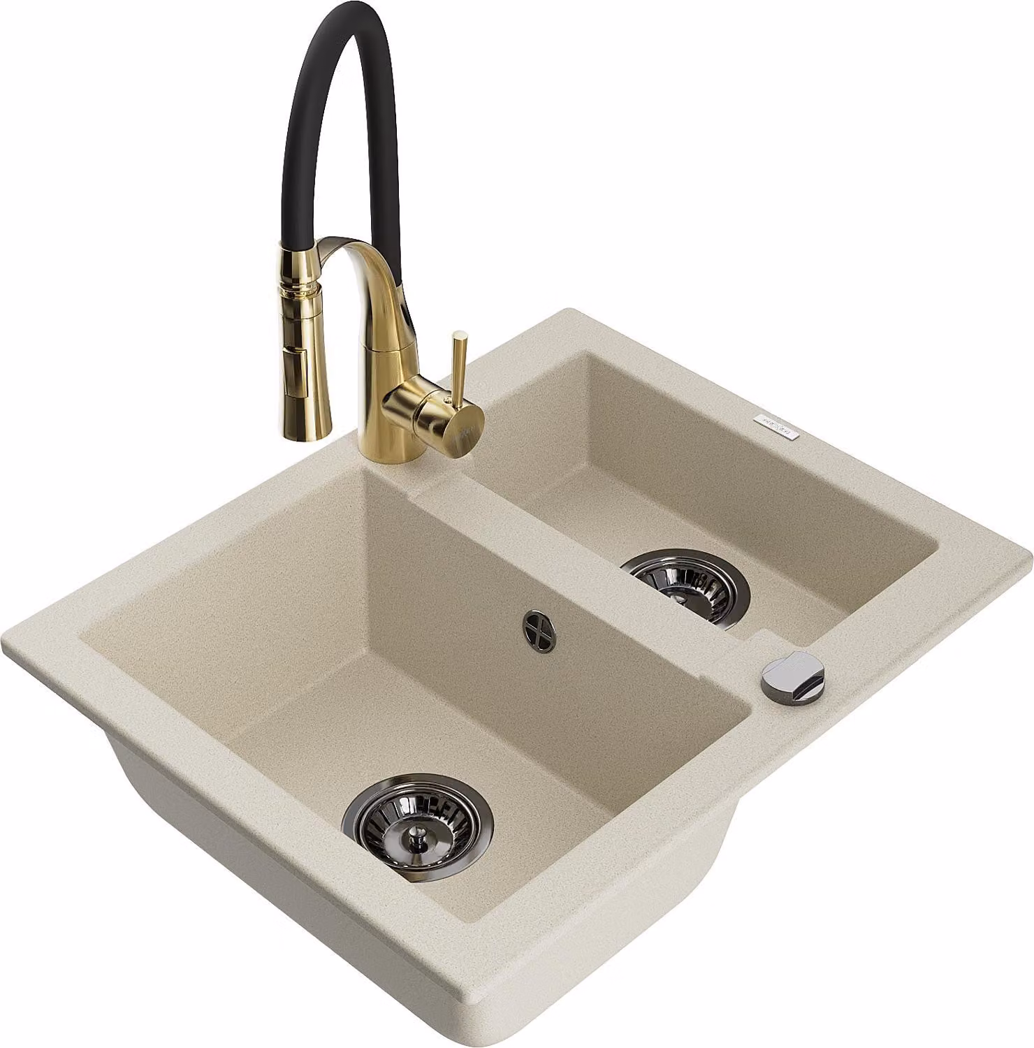 Mexen Carlos lavello in granito 1,5 vasche con rubinetto da cucina Aster, beige - 6518-69-73450-57-B