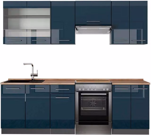 Cucina componibile moderna Fame-Line Vicco Blu scuro lucido e Antracite L: 240 cm – 1
