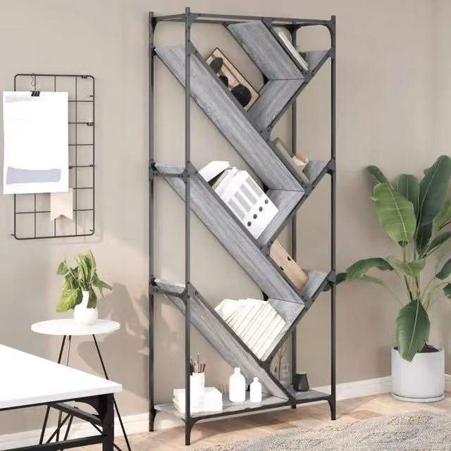 Libreria Design Mania in stile industriale in legno e metallo, colore grigio, L: 79 cm, P: 30 cm, H: 180 cm – 1