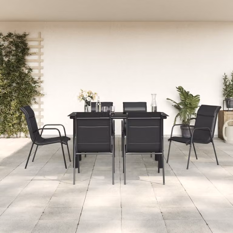 Maison Exclusive - Set da pranzo da giardino 7 pezzi in acciaio nero e Textilene