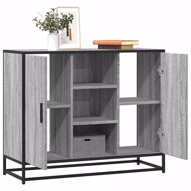 Credenza in stile industrial vidaXL in legno e metallo, Grigio, L 92 x P 35 x H 76 cm