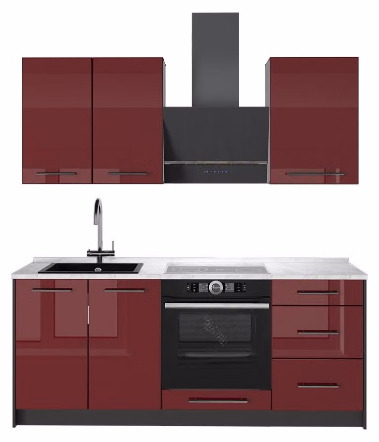 Cucina monoblocco Vicco Fame-Line Bordeaux lucido/Antracite 190 cm, PL Marmo, Model 64861