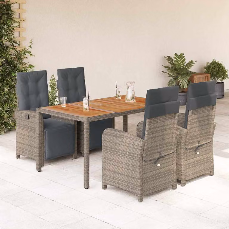 vidaXL Set da Pranzo da Giardino 5 pz in Polyrattan e Legno di Acacia Grigio
