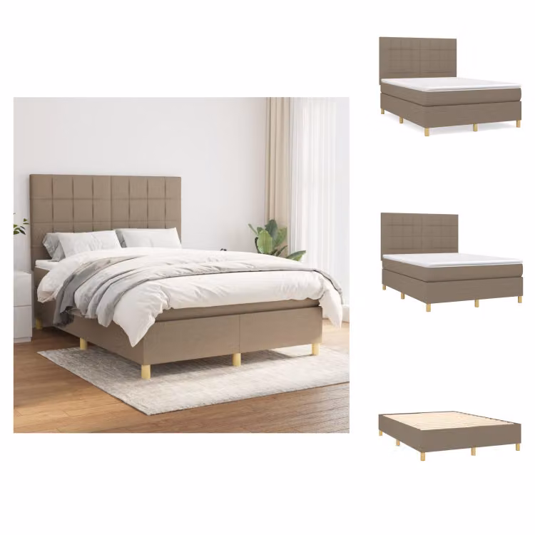 vidaXL Letto a molle con materasso in tessuto taupe 140x190 cm - Letti e strutture letto