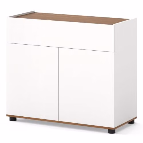 Helloshop26 Mobile da bar con cassetto e 2 ante 80 x 35 x 70 cm, portaoggetti organizzato moderno stile fattoria in MDF bianco 20_0019167