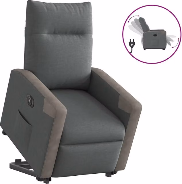 Poltrona | Sedia Relax Alzapersona Reclinabile Elettrica Grigio Scuro Tessuto