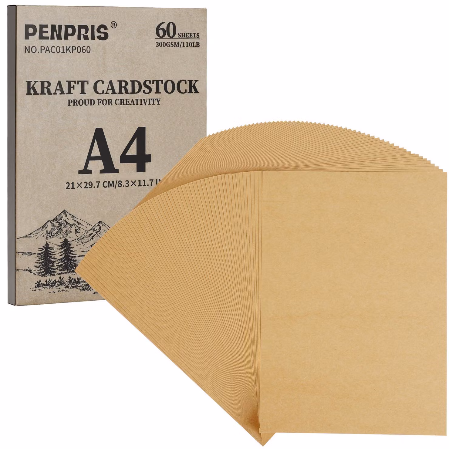 Carta kraft marrone, 300 g/m², formato A4, 60 fogli, ideale per lavori manuali e creativi
