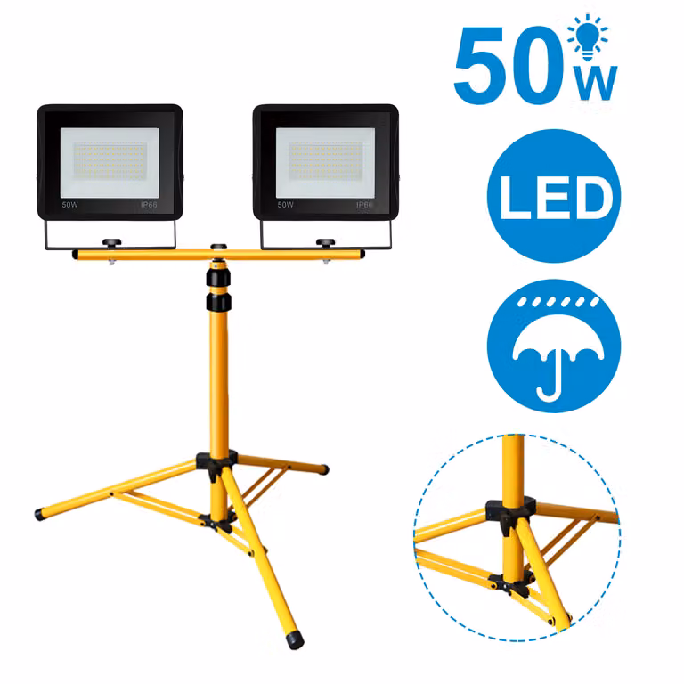 Jopassy Proiettore a LED con treppiede proiettore da costruzione per esterni IP66 proiettore per giardino cortile cortile 2X50W bianco freddo