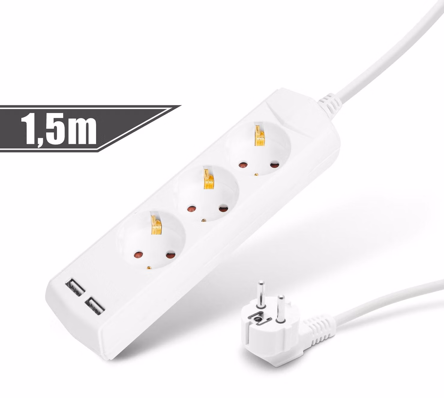 Presa multipla a 3 vie - 1,5 m - 2x USB (2,1 A) - Sicurezza bambini - 250 V • 16 A - Bianco [20201U]