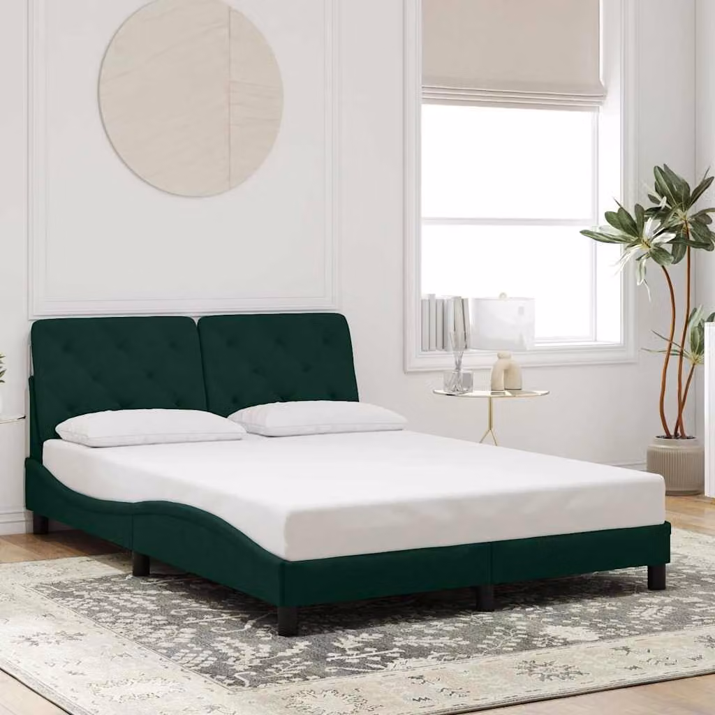 vidaXL Giroletto in Velluto Verde con Doghe in Legno L/P/H: 120 x 200 cm – 1