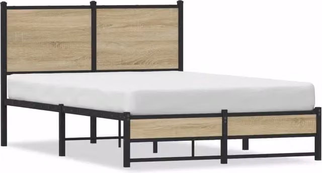 Letto matrimoniale in metallo e legno color rovere sonoma con struttura rigida L/P/H: 120 x 200 x 91.5 cm