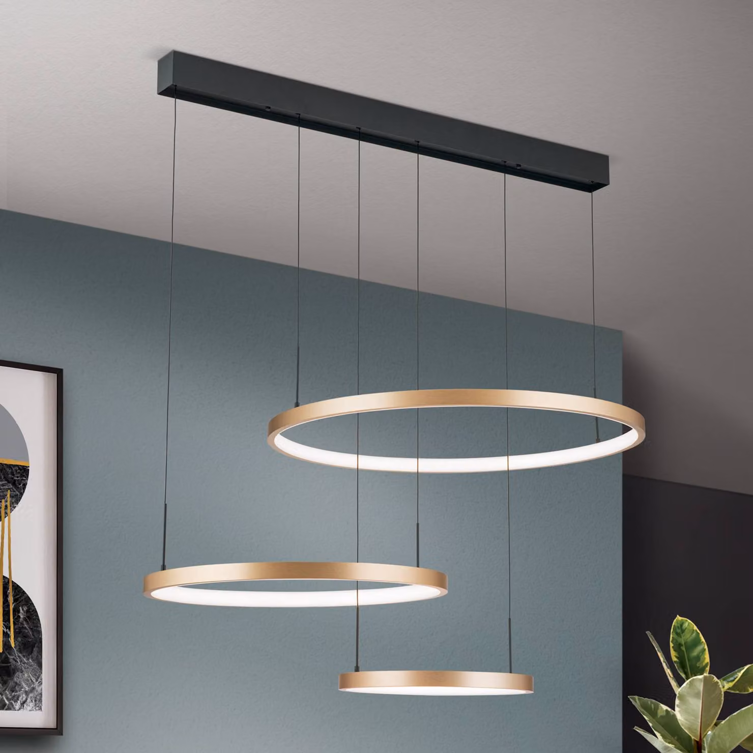 ORION Lampada LED a sospensione Sphere, 3 luci, nero/oro dimmerabile, Nero, Soggiorno / Sala da pranzo, Metallo, Moderno