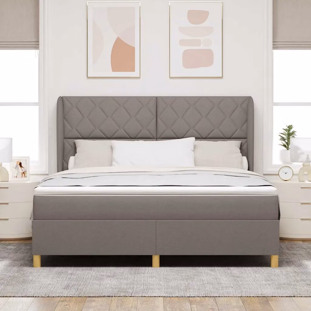 Letto a molle con testiera Talpa vidaXL in tessuto beige o grigio, L: 180 cm, P: 200 cm, H: 203 cm