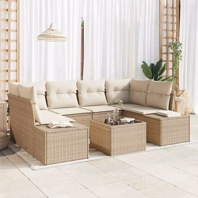 Set Divano da Giardino 8 pz Beige e Crema polyrattan 3355630