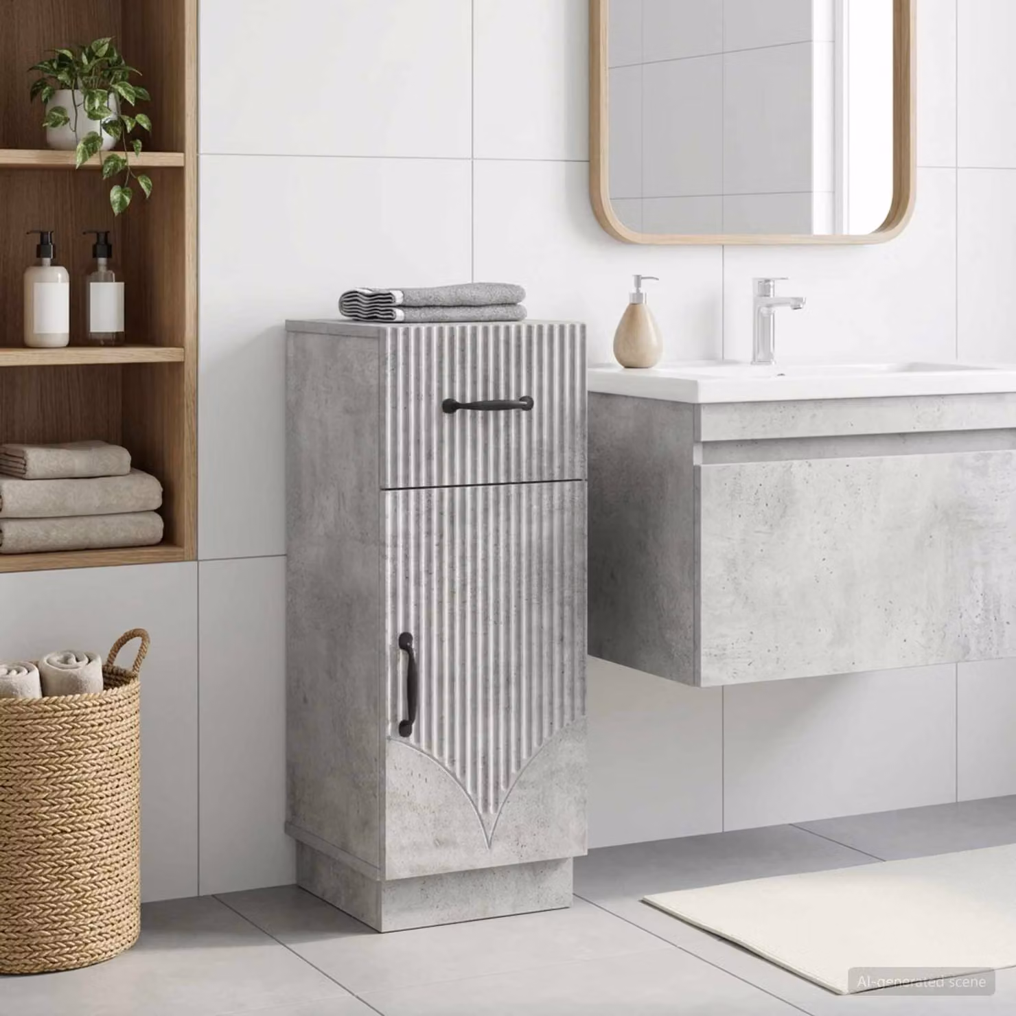 Mobiletto da bagno moderno vidaXL HOORN in MDF e metallo, Grigio e Nero, L: 30 cm, P: 31 cm, H: 77 cm