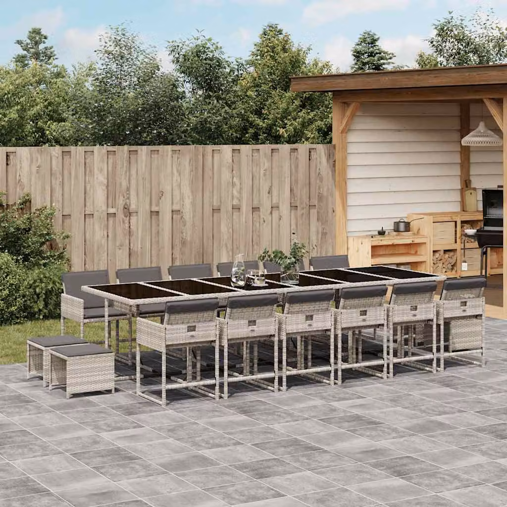 Set da Pranzo da Giardino vidaXL in Polyrattan con Cuscini e Piano in Vetro, 17 Pezzi, Grigio Antracite – 1