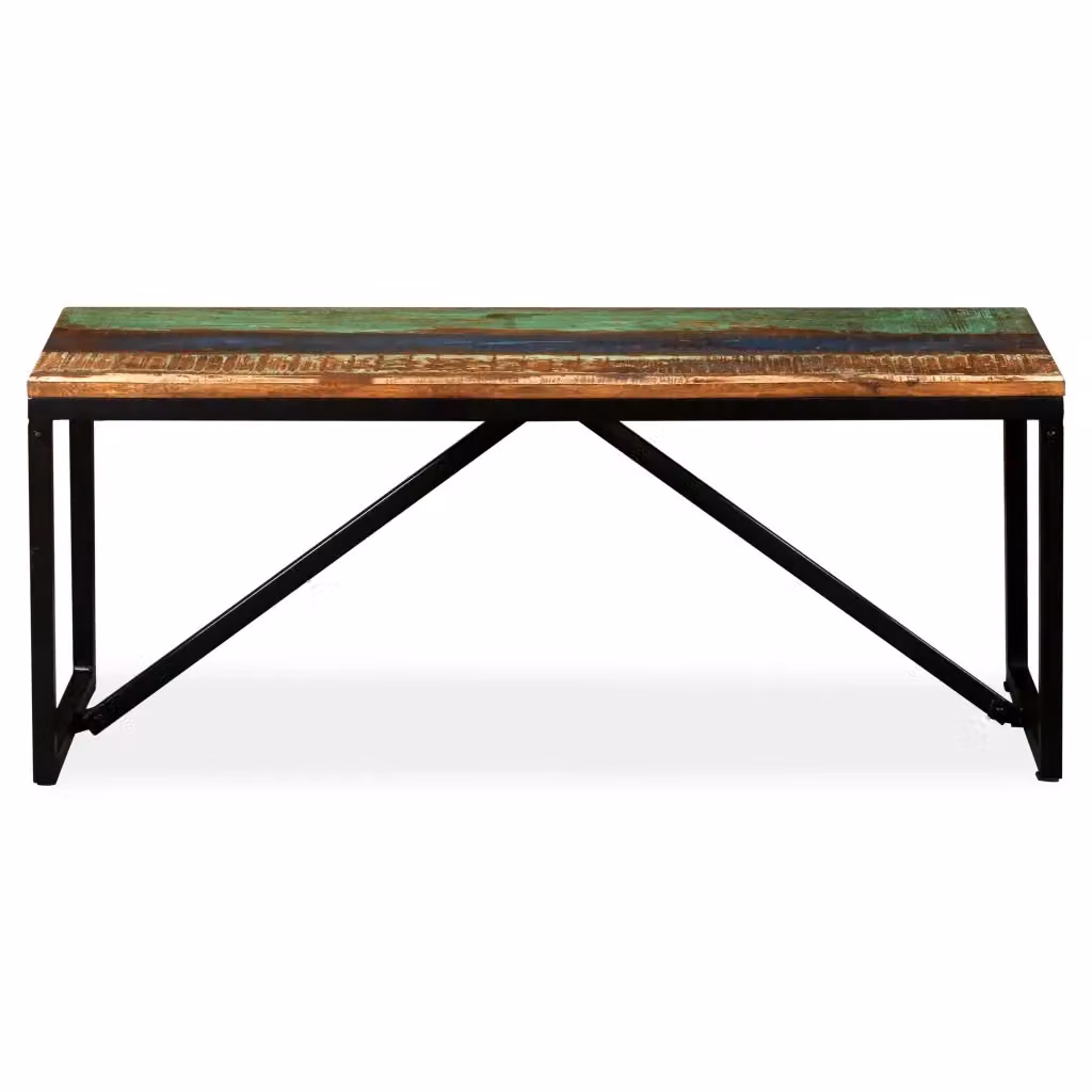Panca in stile industriale in legno massello e metallo multicolore L: 110 cm, P: 35 cm, H: 45 cm – 2