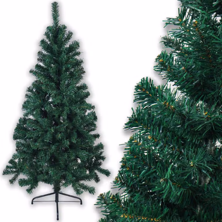 Albero di Natale artificiale in abete caucasico, altezza 150 cm, molto folto, completo di supporto, colore verde