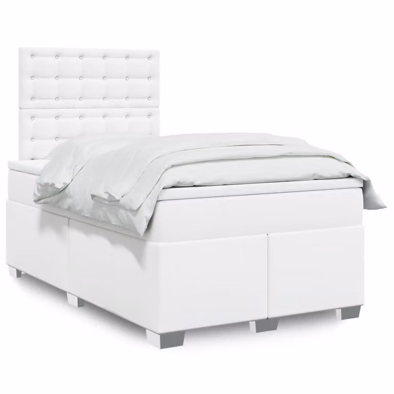 vidaXL Giroletto a Molle con Materasso Bianco in Similpelle L/P: 120 x 200 cm