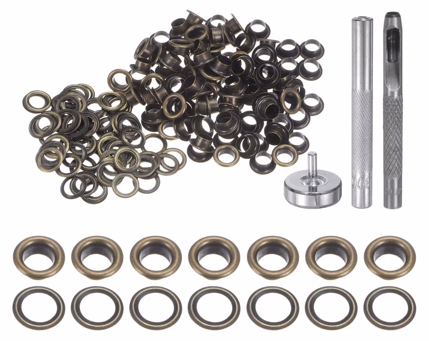 Set di strumenti per occhielli, 100 pezzi, 5 mm, in ottone, per pelle e tessuto