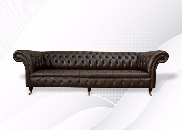 Braune Chesterfield Dreisitzer Sofa Couch Polster Wohnzimmer Möbel