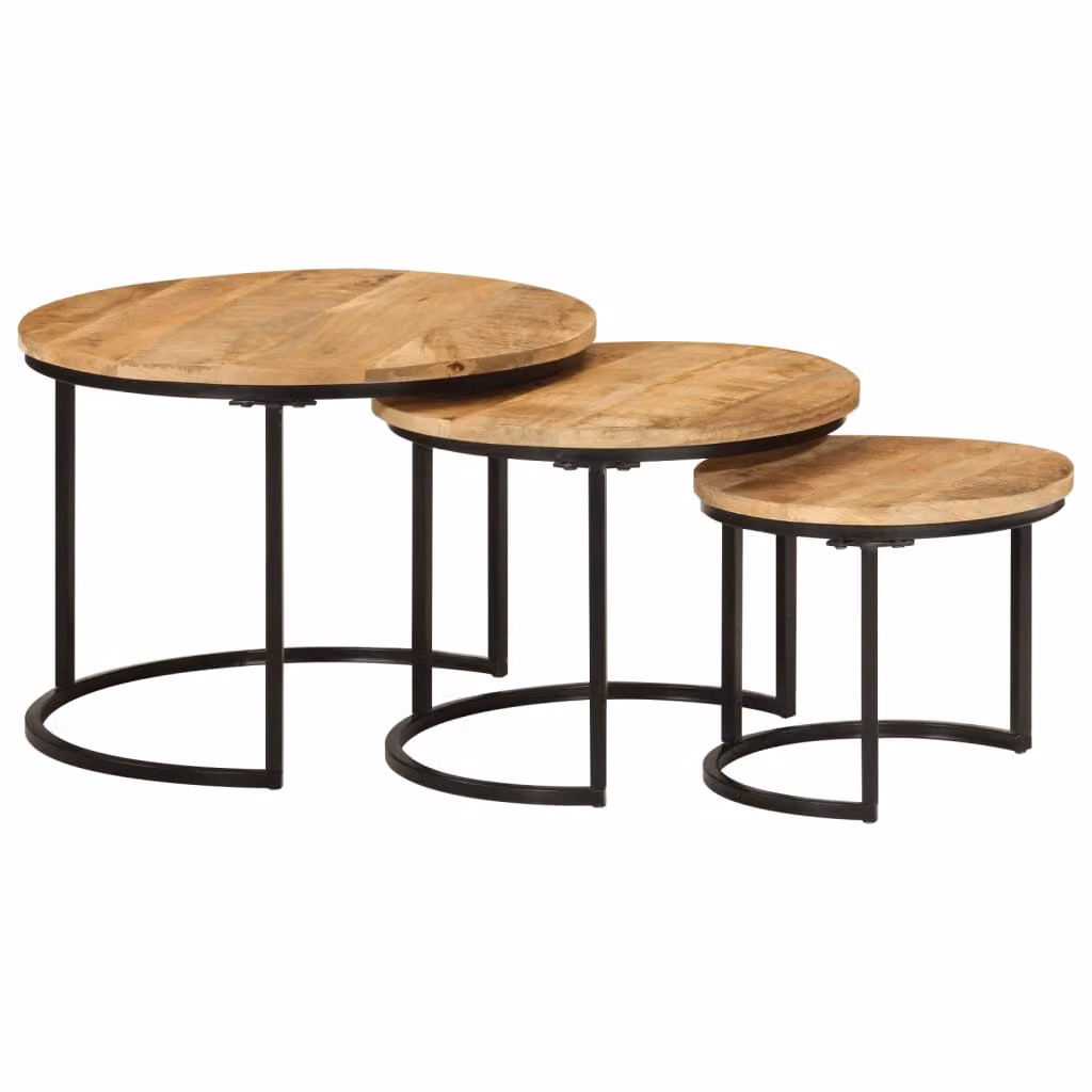 Maison Exclusive - Set di 3 tavolini in legno massello di mango grezzo
