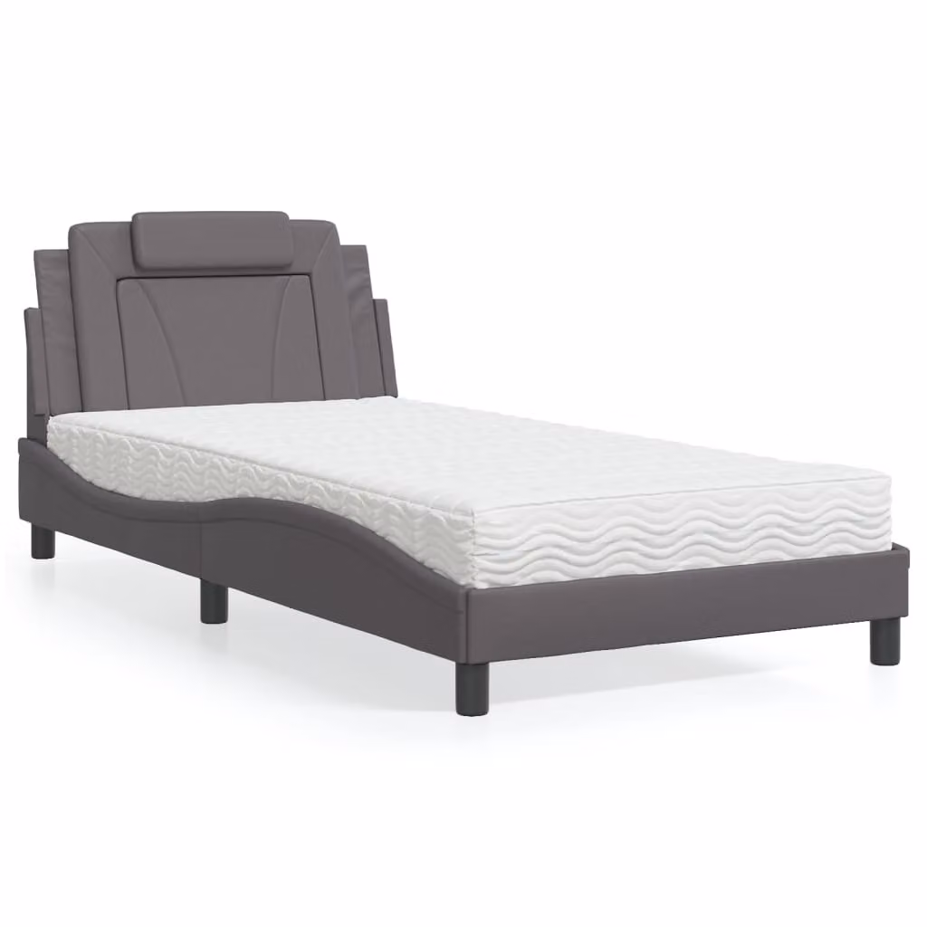 Letto Viana vidaXL con Materasso in Similpelle Grigio e Bianco, L/P/H: 100 x 200 cm