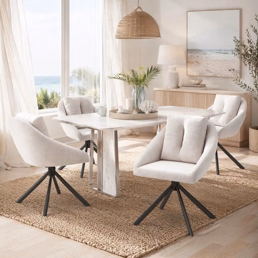 Set di 4 sedie da pranzo girevoli WISHDOR in velluto beige con struttura in metallo e design moderno – 2