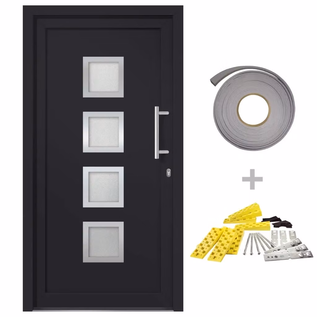 Porta di Ingresso Moderna vidaXL con Inserti in Vetro, Antracite e Bianco, L: 98 cm, H: 190 cm – 2
