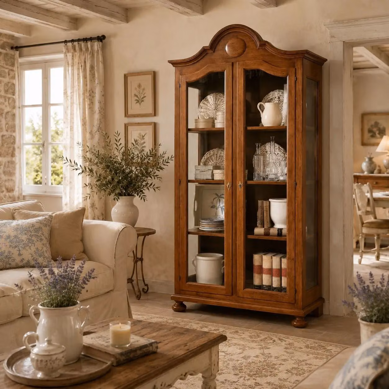 Vetrina classica con 2 ante in vetro e ripiani interni in legno color noce Mobili 2G L: 103 cm, P: 45 cm, H: 197 cm – 2
