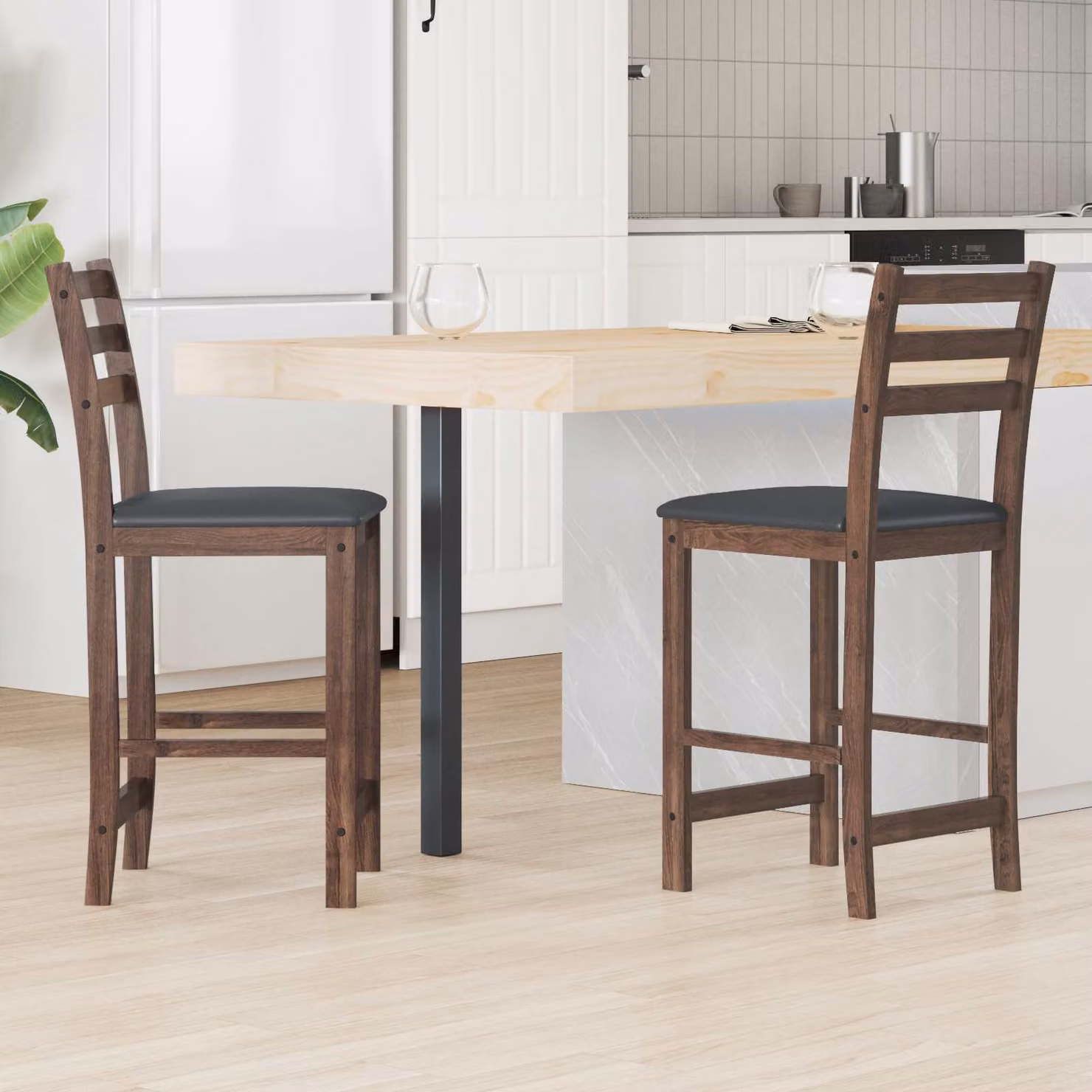Set di 2 sedie da pranzo moderne vidaXL in legno di gomma e similpelle marrone chiaro