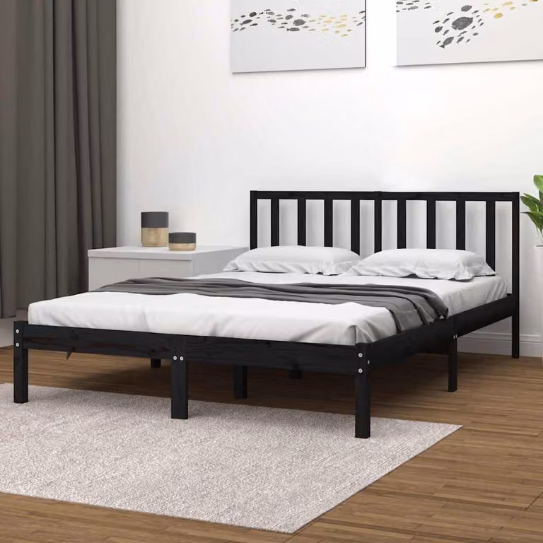 vidaXL Giroletto Nero in Legno Massello di Pino L/P/H: 140 x 190 x 25 cm