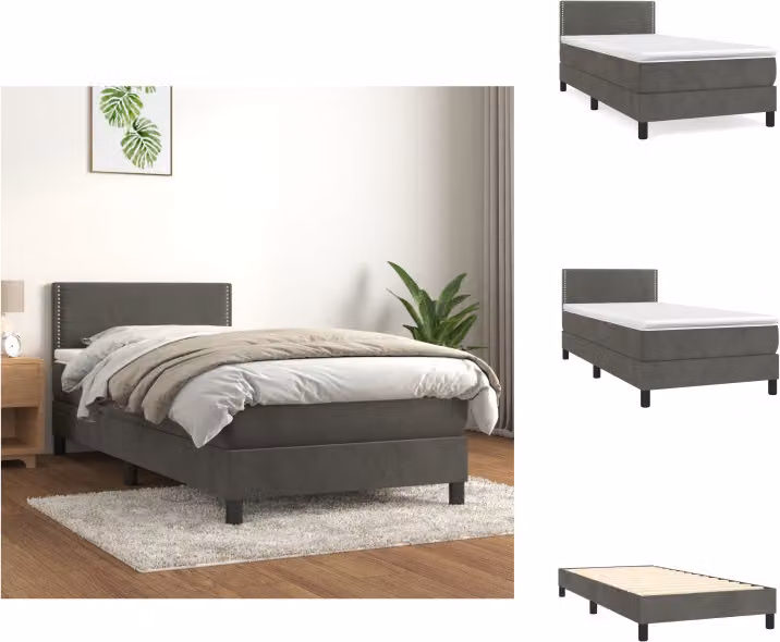 vidaXL Letto a molle con materasso grigio scuro 90x200 cm in velluto - Letti e strutture letto