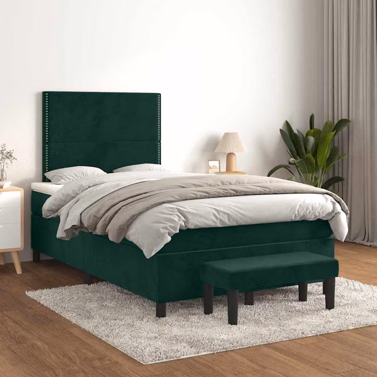 vidaXL Giroletto a Molle Ibrido con Materasso in Velluto Verde Scuro L/P/H: 200 x 120 x 128 cm