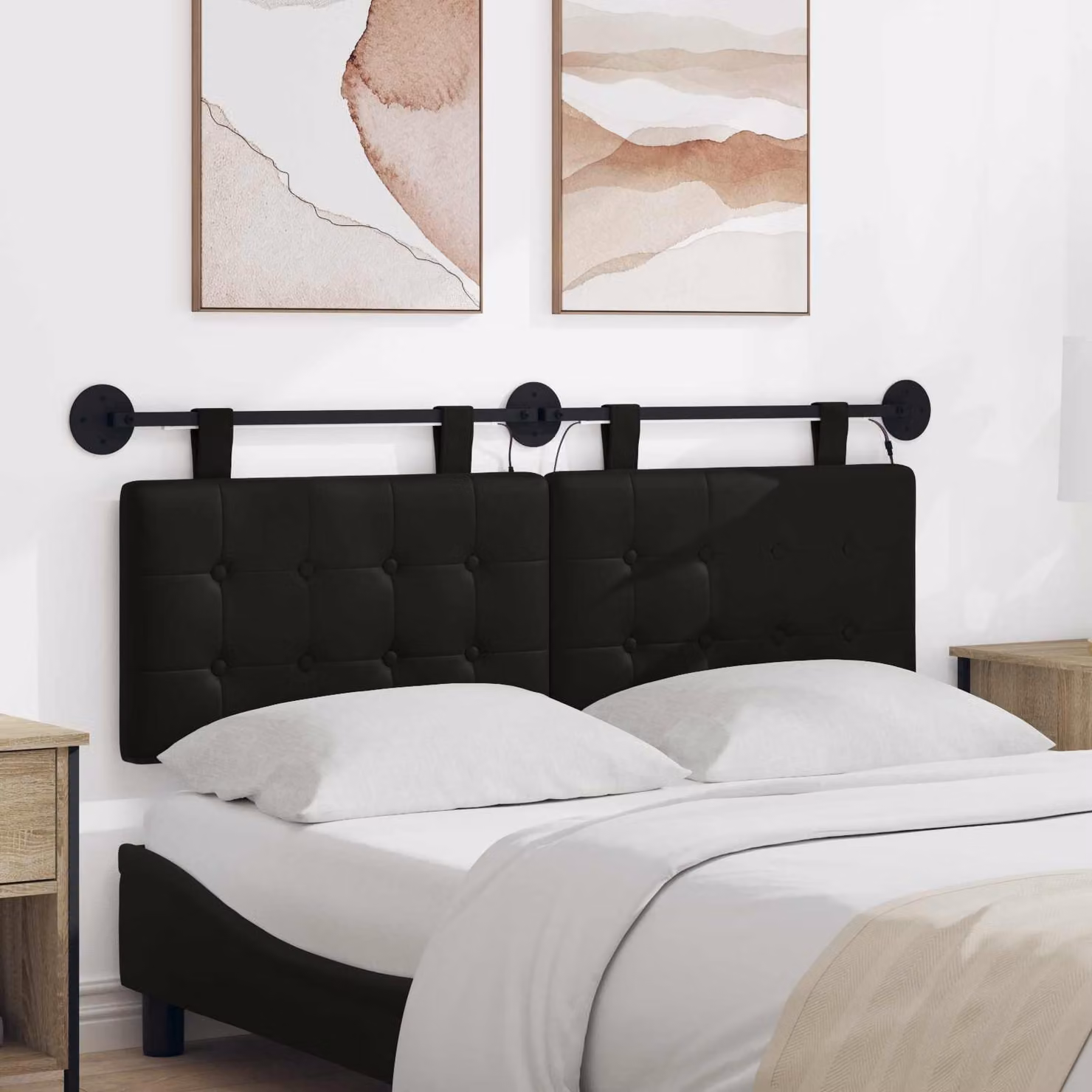 Testiera sospesa vidaXL con luce LED integrata in similpelle nero opaco L: 150 cm, H: 55 cm, P: 6,38 cm