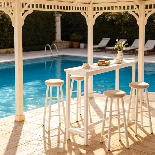Tavolo da pranzo con struttura in metallo e piano in MDF per cucina e bar, piedini regolabili, portata 150 kg, bianco, 140 × 100 × 40 cm