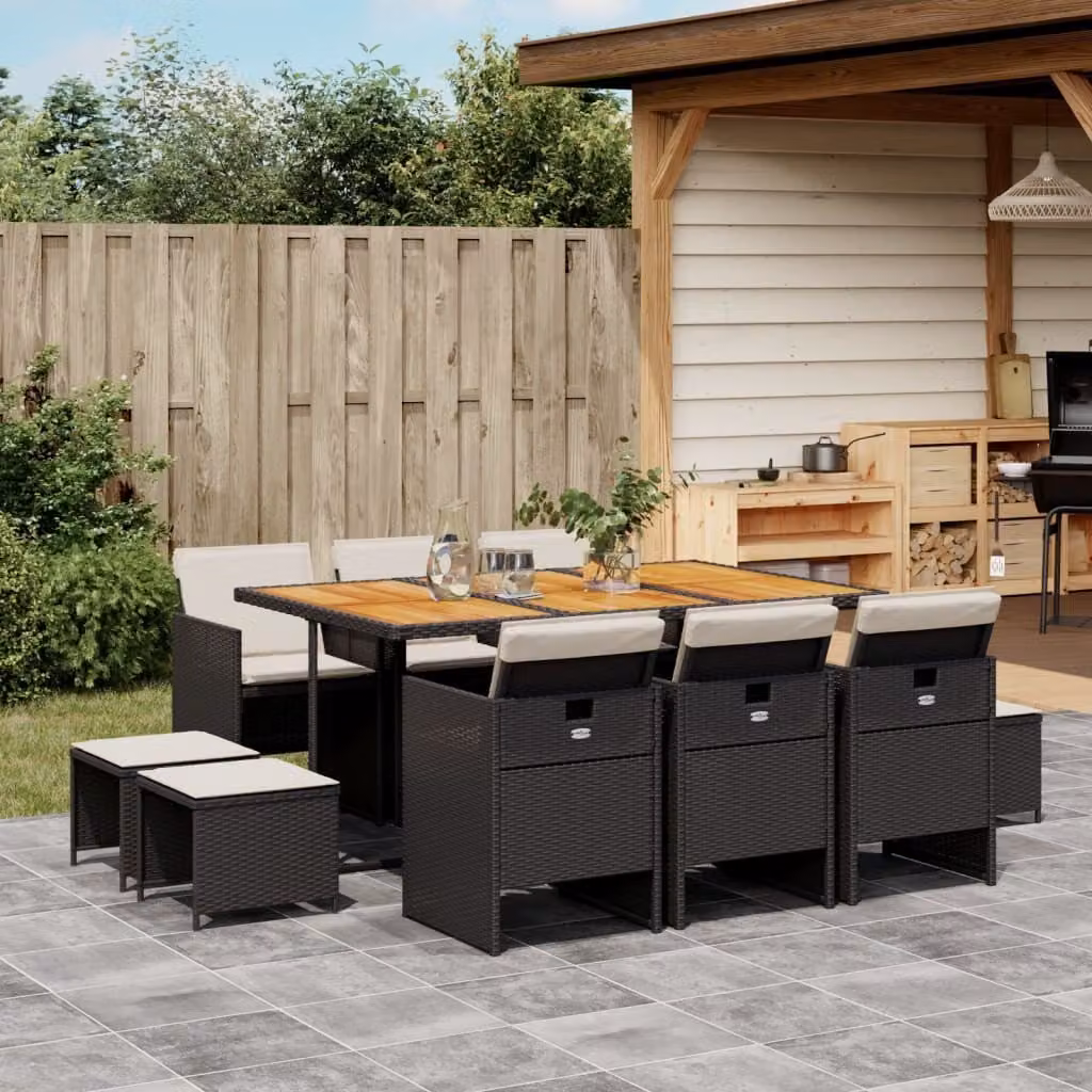 Maison Exclusive - Set da Pranzo da Giardino 11 pz con Cuscini in Polyrattan Nero