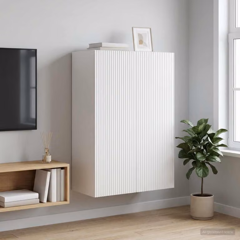 vidaXL Mobiletto a muro moderno bianco lucido in legno ingegnerizzato L: 66 cm, P: 34,5 cm, H: 90 cm
