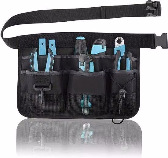 Cintura porta attrezzi nera, custodia per attrezzi da giardino, cintura per attrezzi da giardino, cintura da giardino a 7 scomparti