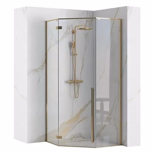 Rea - Box Doccia Diamond Gold 100X100X195 cm Vetro Di Sicurezza Temperato Trasparente 6mm (Oro) Senza Piatto Doccia