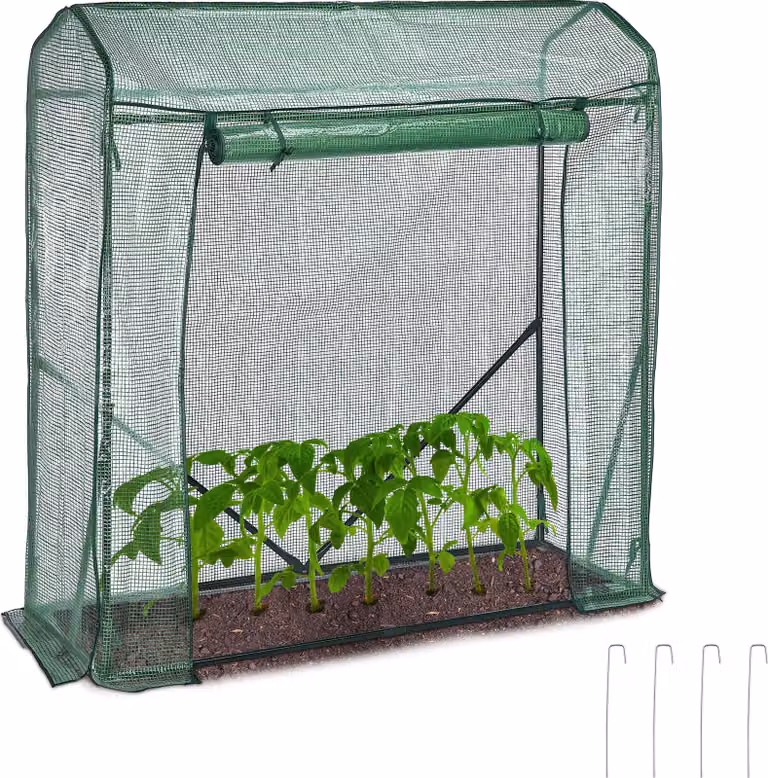Serra per pomodori Relaxdays, dimensioni: 154 x 152 x 50 cm, struttura in ferro e rete in PE, robusta serra da giardino in plastica, verde