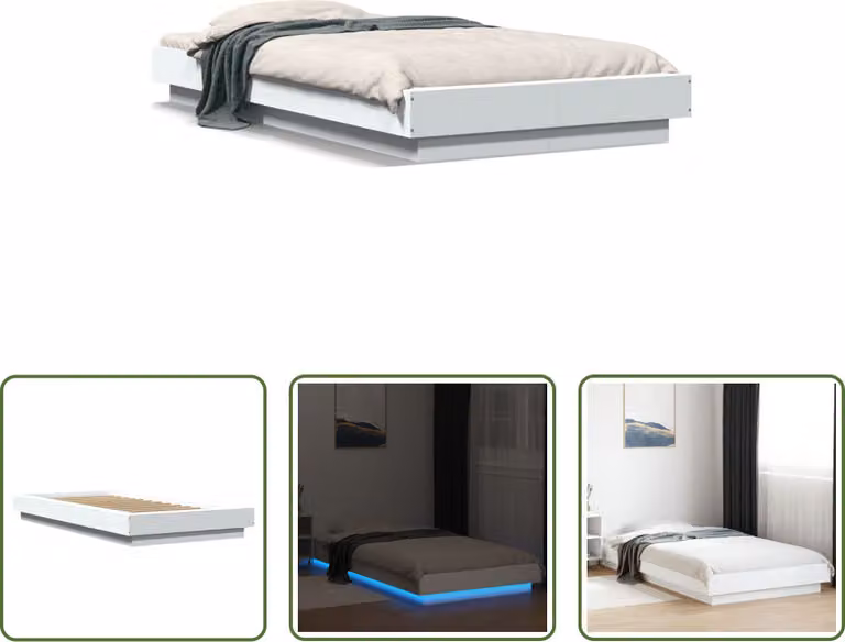 The Living Store Giroletto con LED bianco 100x200 cm Materiale in legno
