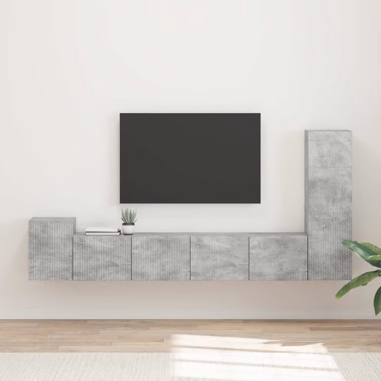 Set mobile TV moderno vidaXL in 3 pezzi Grigio cemento e legno ingegnerizzato