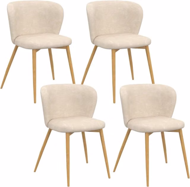 Set di 4 sedie PAULIE IDMarket in tessuto chenille beige con gambe effetto legno per la sala da pranzo e la cucina – 1