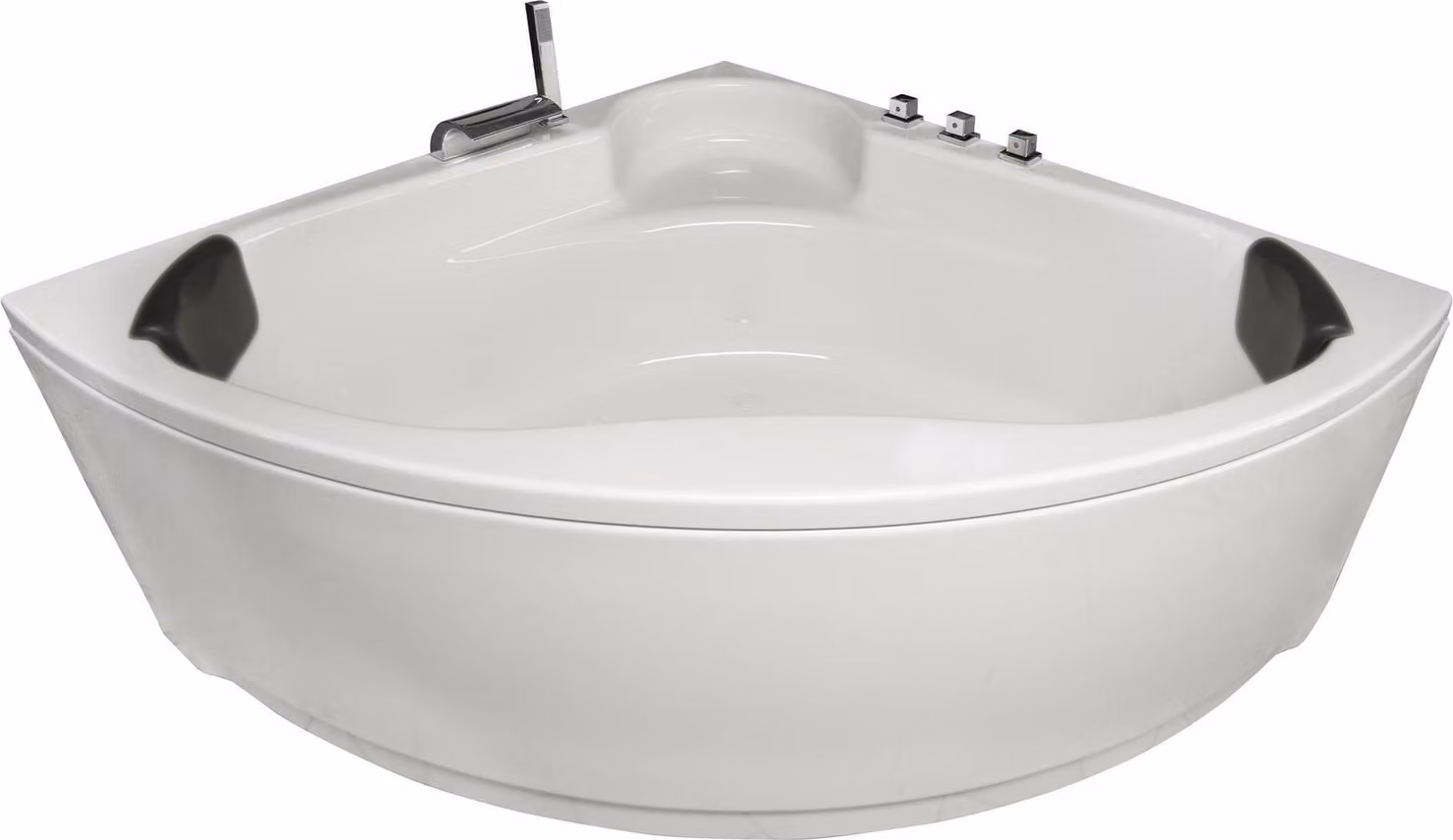Vasca da bagno angolare Basera Futuna 140 x 140 cm con cascata, ambiente LED e poggiatesta